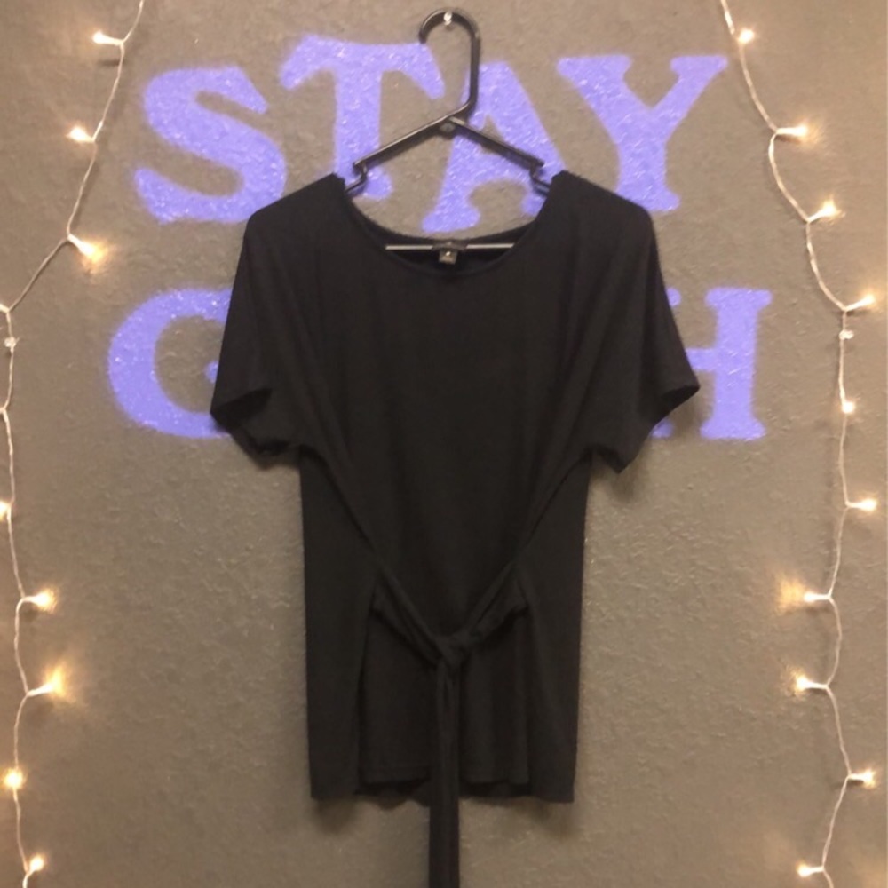 Women’s Black Ribbed Front Tie Top